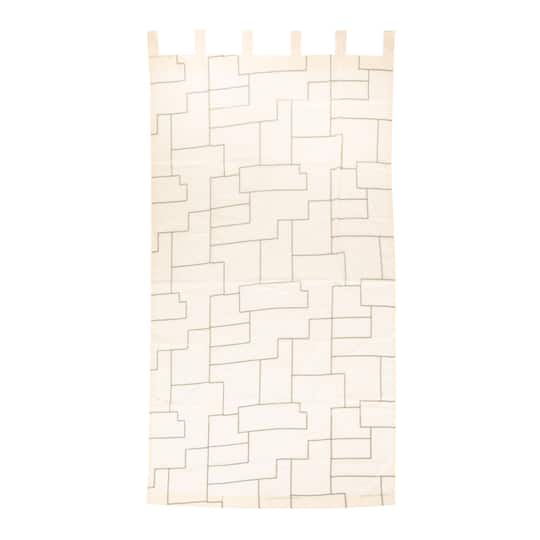Hello Honey® 84" Ivory and Black Modern Cotton Curtain Panel with Geometric Embroidery